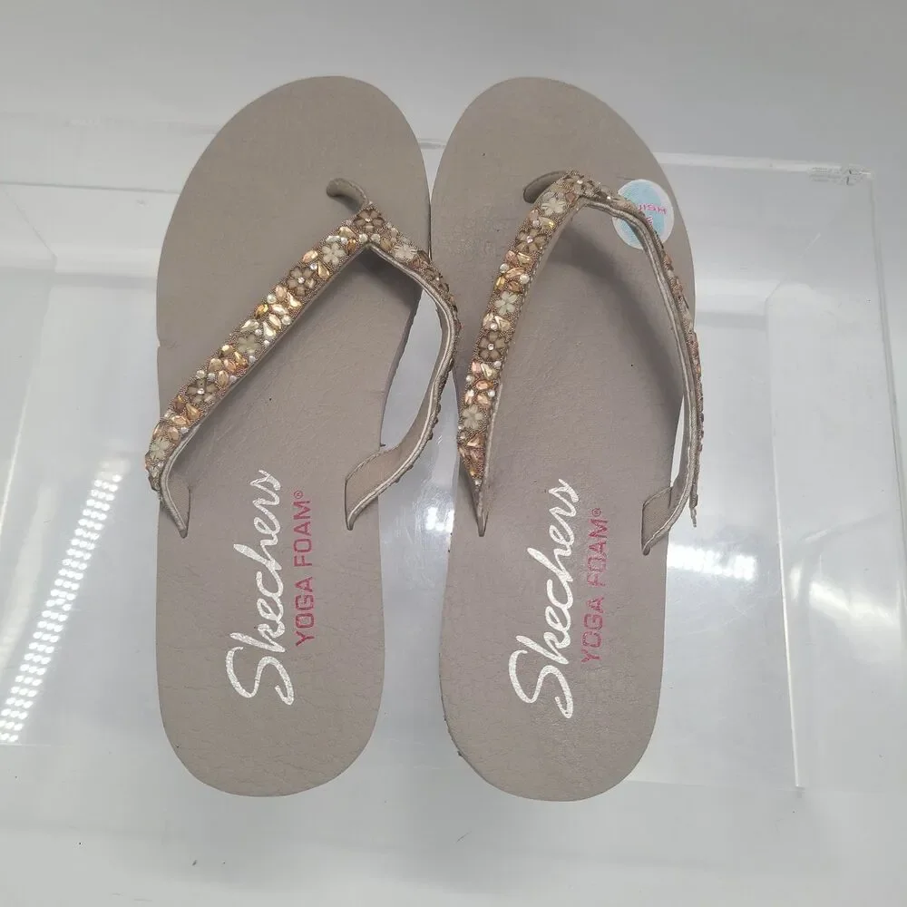 Skechers Women's Meditation Lotus Bae Rose Gold Thong Sandals US Size 10